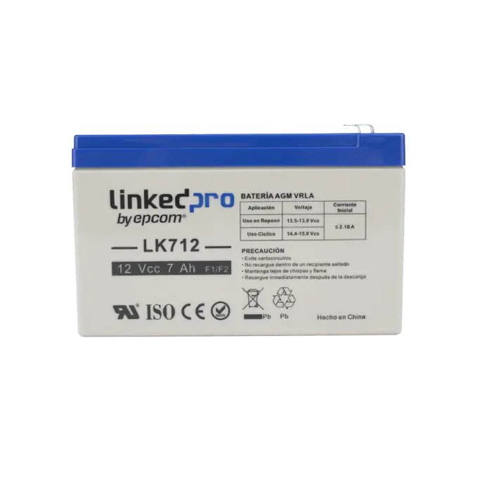 [LK712] Batería 12 V / 7 Ah / UL / Tecnología AGM / Vida útil promedio 5 años / Uso en equipo electrónico, Alarmas de Intrusión / Incendio / Control de acceso / Video Vigilancia / Terminales F1 ( Incluye adaptador F2 )