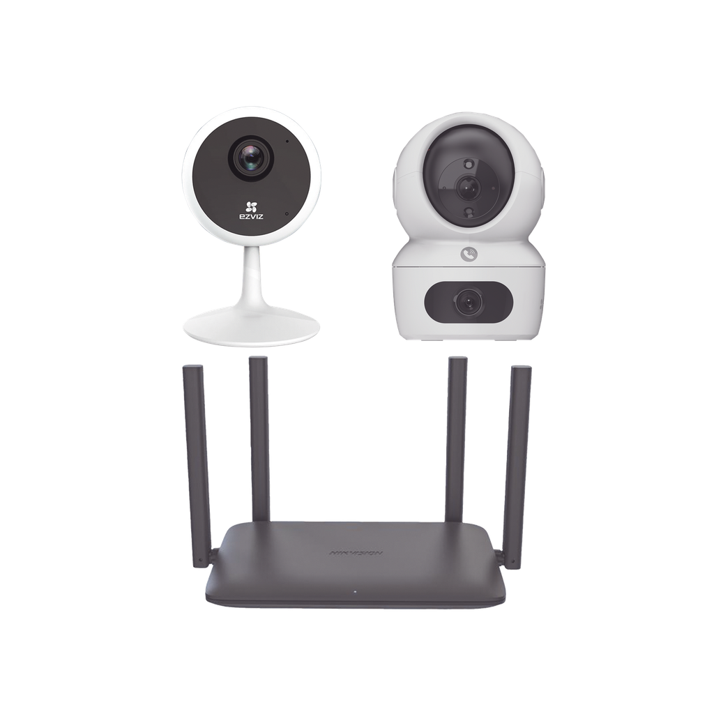 Kit de cámaras WiFi Para Uso en Interior / Incluye 1 pieza CS-H7C / 1 pieza CS-C1C / 1 Pieza de Router DS-3WR15X / Detección de Movimiento / Audio Bidireccional / 4 Puertos 1000 Mbps / Visión nocturna a color