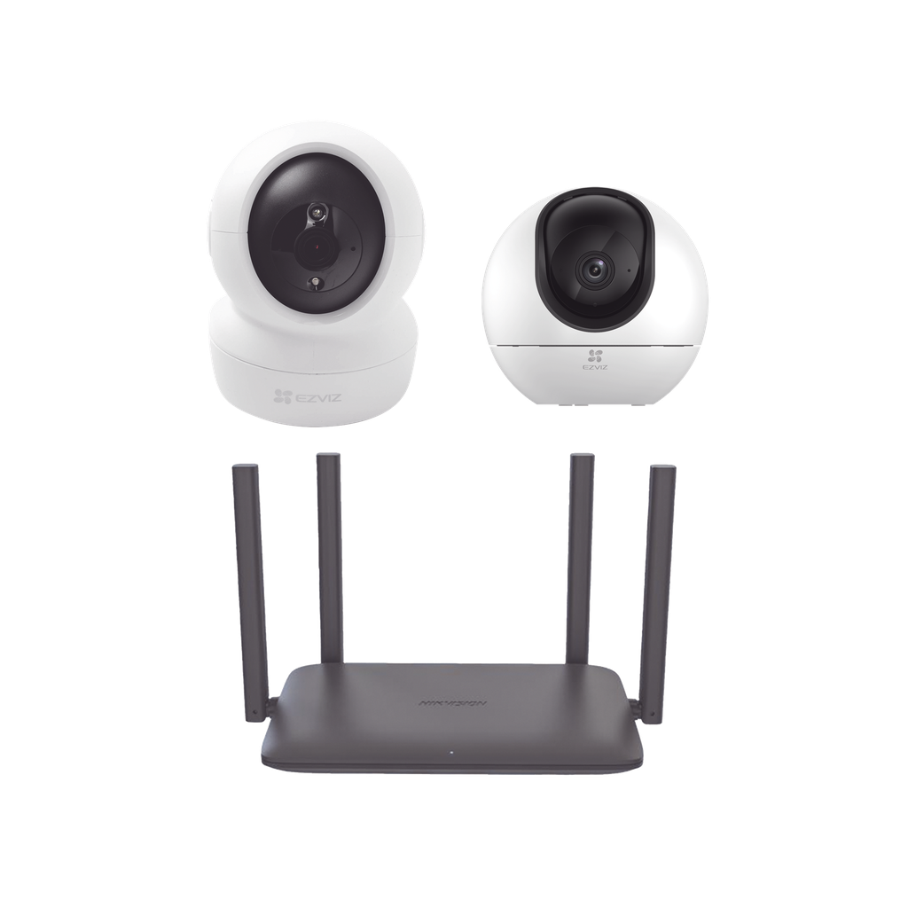 [CS-H6-C6N/KR] Kit de Camaras Wi-Fi Para Interior, Incluye 1 pieza CS-H6 / 1 Pieza C6N / 1 Pieza de Router DS-3WR15X / Seguimiento Inteligente / Ranura para Memoria / Audio de Dos Vías / Wifi 6 / 4 Puertos 1000 Mbps