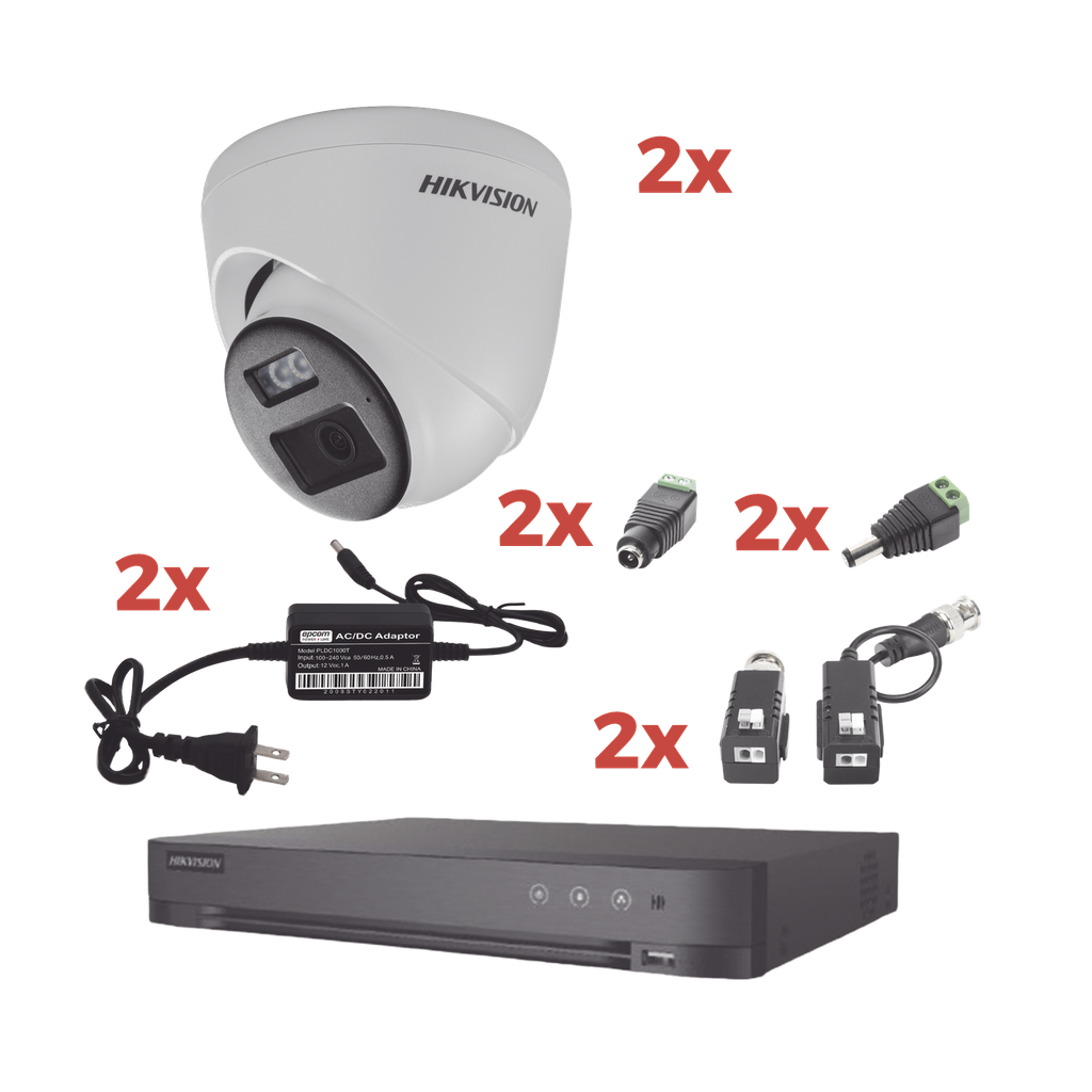 [KH-1080P-2E-TWA] Kit Audio Bidireccional TurboHD 1080p / DVR 4 Canales / 2 Cámaras Eyeball (Exterior) con Bocina y Microfóno Integrado / 2 Fuentes de Poder / Accesorios