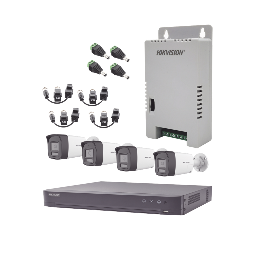 [KH-4K-4B-TWA] Kit Audio Bidireccional TurboHD 4K-3K / DVR 4 Canales 4K / 4 Cámaras Bala (Exterior) con Bocina y Microfóno Integrado 3K / 1 Fuentes de Poder / Accesorios