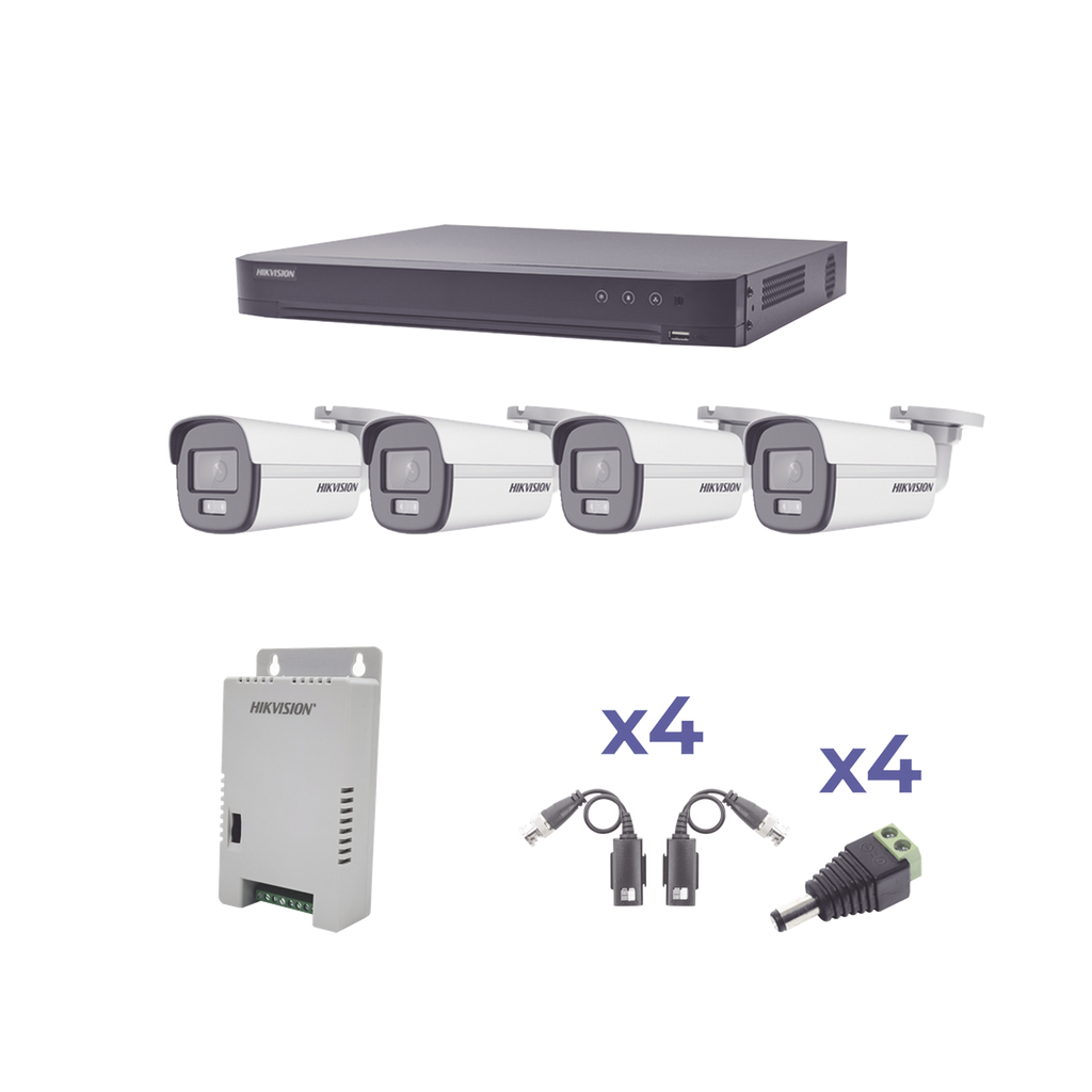 [KH1080P4BC] KIT COLORVU TURBOHD 1080p / DVR 4 Canales / 4 Cámaras Bala (exterior) lente 2.8mm / Fuente de poder profesional / Transceptores de video y Accesorios de corriente