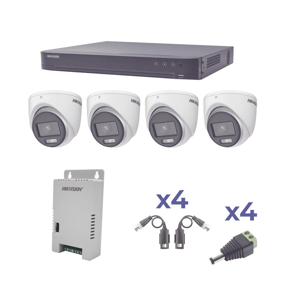 [KH1080P4EC] KIT COLORVU TURBOHD 1080p / DVR 4 Canales / 4 Cámaras eyeball (exterior) lente 2.8mm / Fuente de poder profesional / Transceptores de video y Accesorios de corriente