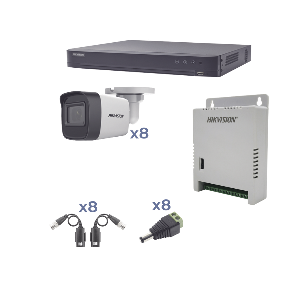 [KH1080P8BW] KIT TurboHD 1080p / DVR 8 Canales / 8 Cámaras Bala (exterior 2.8 mm) / Transceptores / Conectores / Fuente de Poder Profesional hasta 15 Vcc para Larga Distancia