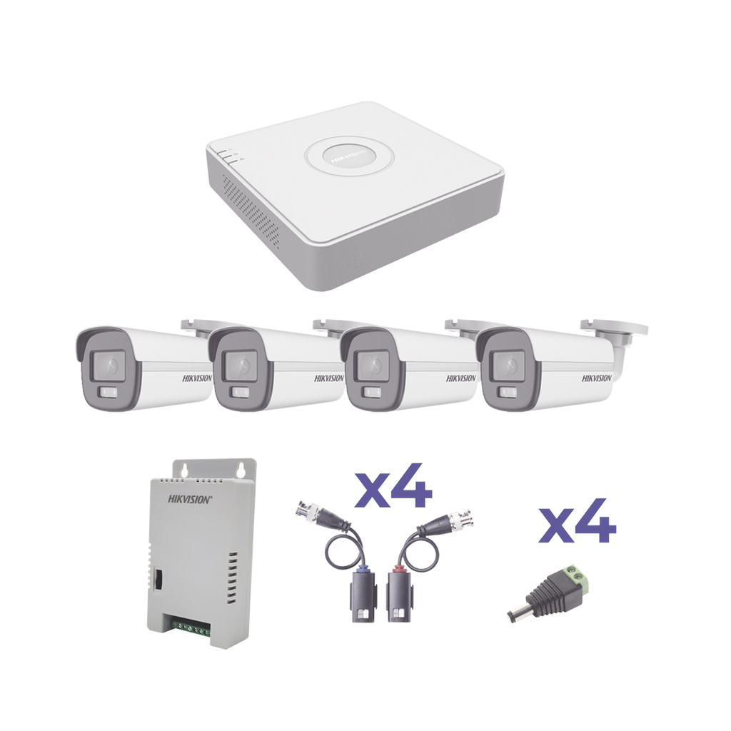 [KH1080PL4BC] KIT COLORVU TURBOHD 1080p Lite / DVR 4 Canales / 4 Cámaras Bala (exterior 2.8 mm) / Transceptores / Conectores / Fuente de Poder Profesional
