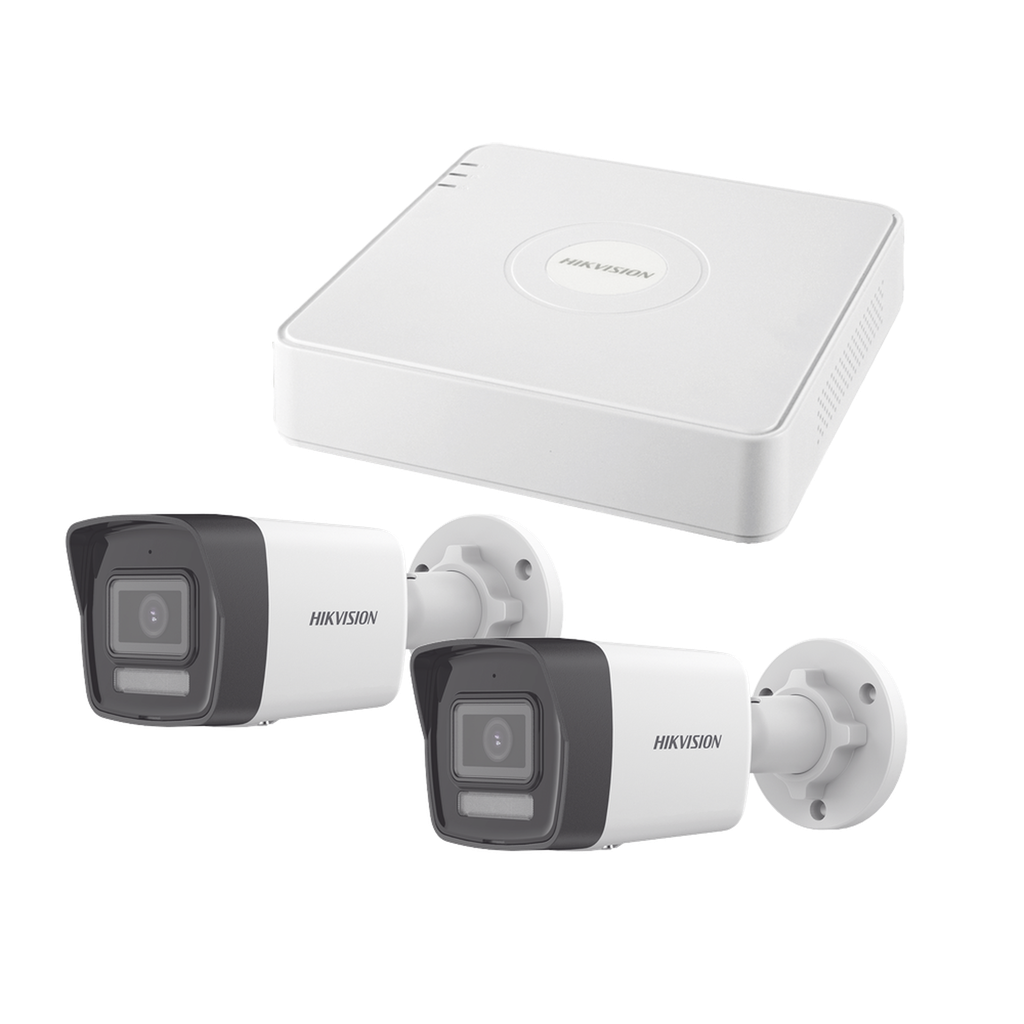 Kit IP 1080p (2 Megapixel) / NVR de 4 Canales con 4 Puertos PoE / 2 Cámaras Bala IP con Microfono Integrado / ColorVu Lite y ACUSENSE Lite