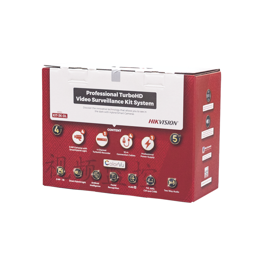 [KIT-3K-DL] [Dual Light] Kit TurboHD 3K (5 Megapixel) / DVR 4 Canales / 4 Cámaras bala Dual Light / Micrófono Integrado / Accesorios de Interconexión / Fuente de Poder
