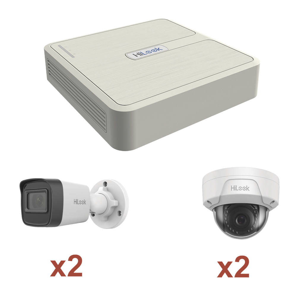 [KIP2MP/2B2D] Kit IP 1080p (2 Megapixel) / NVR de 4 Canales con 4 Puertos PoE / 2 Cámaras IP Bala para Exterior / 2 Cámaras IP Domo para Exterior