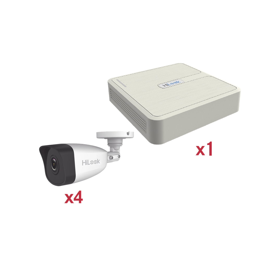 [KIP2MP/4B] Kit IP 1080p (2 Megapixel) / NVR de 4 Canales con 4 Puertos PoE / 4 Cámaras IP Bala para Exteior