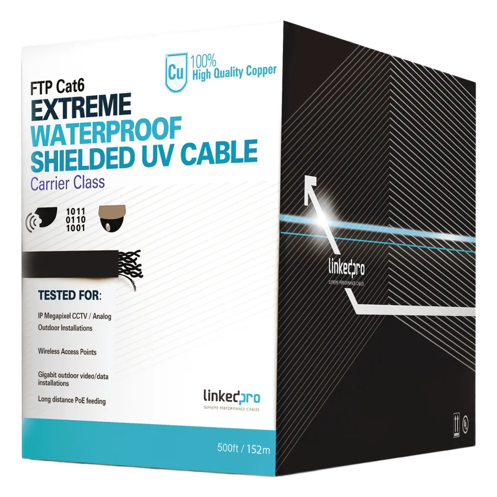 [PRO-CAT-6-EXT/500] Bobina de 152.5 Metros (500 Pies) Cat6+ Calibre 23 Exterior Blindado Tipo FTP Para Climas Extremos, UL Para Aplicaciones de Video Vigilancia y Redes de Datos. Para Uso en Intemperie.