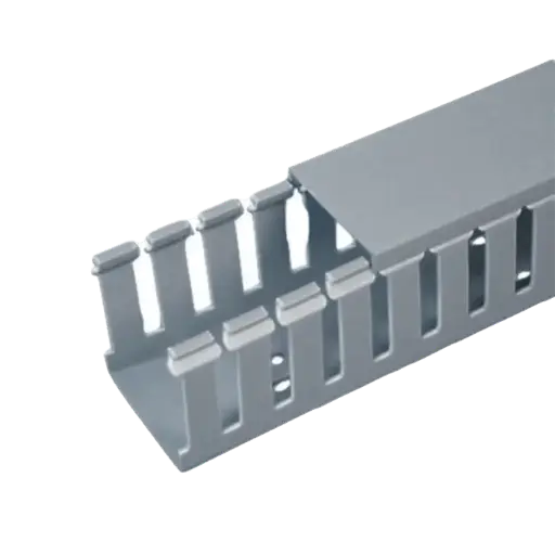 [FC2X3LG2] Canaleta Ranurada de PVC con Tapa, Tipo F, 57.2 mm de Ancho, 79.2 mm de Alto y 2 m de Largo, Color Gris