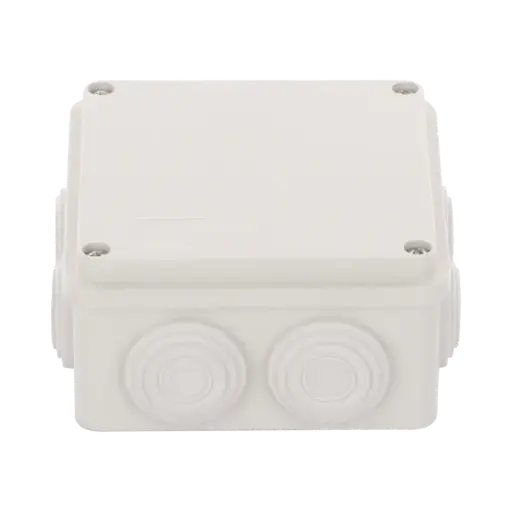 [PST-1010-ER] Caja Derivación-Conexión de Plástico (100 X 100 X 54 mm) con 7 Glándulas de Goma. Para Instalaciones Comerciales, Residenciales e Industriales. Incluye Tornillería para su Tapa.