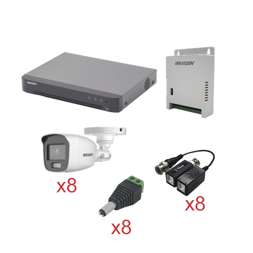 [KEVTX8T8BG/A] KIT TurboHD con Audio 1080p / DVR 8 Canales / 8 Cámaras Bala (exterior 2.8 mm) / Transceptores / Conectores / Fuente de Poder / AUDIO POR COAXITRON