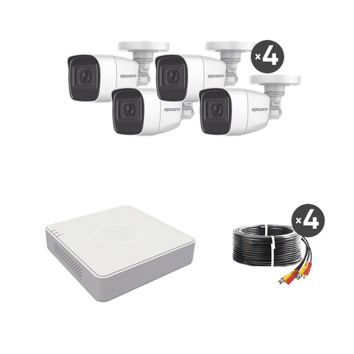 [B8-KIT-MIC] (MICRÓFONO Integrado) Kit TurboHD 1080p Lite / DVR 4 canales / Audio por Coaxitron / 4 Cámaras Bala de Metal con Micrófono Integrado