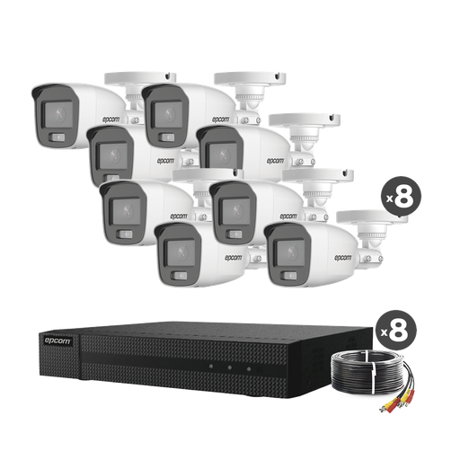 [B8-KIT8-CV/A] Kit TurboHD 1080p / DVR 8 Canales / 8 Cámaras Bala ColorVu con Microfono Integrado / Fuente de Poder / Accesorios de Instalación