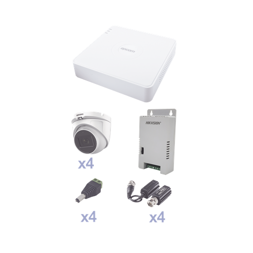 [KEVTX8T4EG/A] KIT TurboHD con Audio 1080p / DVR 4 Canales / 4 Cámaras Domo (exterior 2.8 mm) / Transceptores / Conectores / Fuente de Poder / AUDIO POR COAXITRON