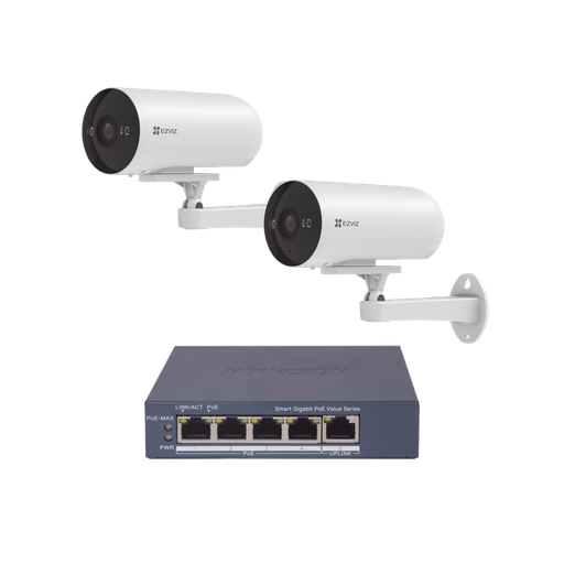 [CS-H5/3MP/POE/KS2] Kit de cámaras PoE Para Uso en Exterior / PoE Estandar Af / 2 piezas CS-H5/3MP/ 1 Pieza de Switch DS-3E1505P-EI/M / Vision Nocturna a Color / IP67 / Audio Bidireccional / Luz y Sirena / 4 Puertos 1000 Mbps PoE+ / 1 Puerto 1000 Mbps Uplink
