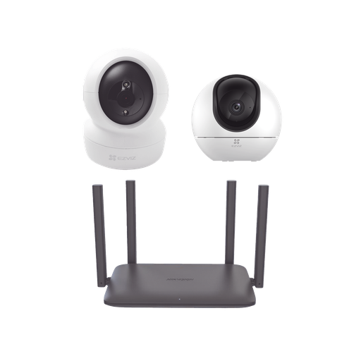 [CS-H6-C6N/KR] Kit de Camaras Wi-Fi Para Interior, Incluye 1 pieza CS-H6 / 1 Pieza C6N / 1 Pieza de Router DS-3WR15X / Seguimiento Inteligente / Ranura para Memoria / Audio de Dos Vías / Wifi 6 / 4 Puertos 1000 Mbps