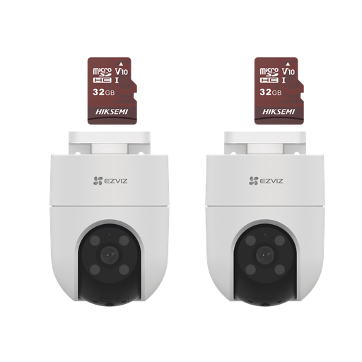 [CS-H8C/KM2] Kit de Camaras WiFi, Incluye 2 Piezas CS-H8C y 2 Piezas HS-TF-E1/32G / Audio de Dos Vías / Detección de Movimiento /  Luz Estroboscópica / Sirena  /  Uso en Exterior con Protección