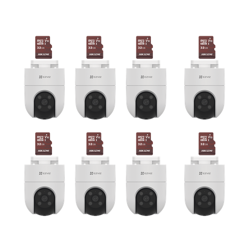 [CS-H8C/KM8] Kit de Camaras WiFi, Incluye 8 Piezas CS-H8C y 8 Piezas HS-TF-E1/32G / Audio de Dos Vías / Detección de Movimiento /  Luz Blanca / Sirena  /  Uso en Exterior con Protección