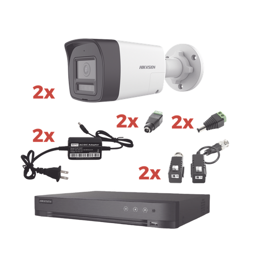 [KH-1080P-2B-TWA] Kit Audio Bidireccional TurboHD 1080p / DVR 4 Canales / 2 Cámaras Bala (Exterior) con Bocina y Microfóno Integrado / 2 Fuentes de Poder / Accesorios