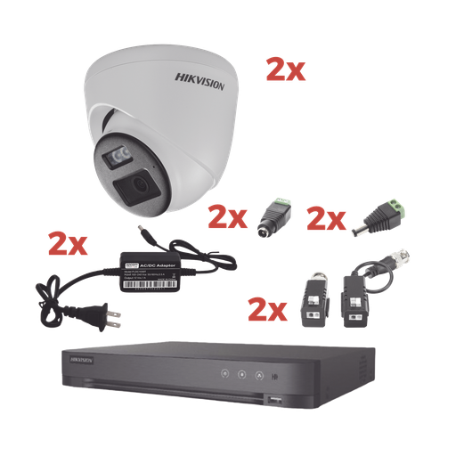 [KH-1080P-2E-TWA] Kit Audio Bidireccional TurboHD 1080p / DVR 4 Canales / 2 Cámaras Eyeball (Exterior) con Bocina y Microfóno Integrado / 2 Fuentes de Poder / Accesorios