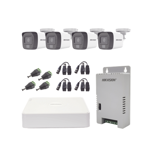 [KH1080P4BSFH] Kit TURBOHD 1080p / DVR 4 Canales / 4 Cámaras con Micrófono Integrado y 101° Visión / Luz Blanca + IR Visión Nocturna / Transceptores / Conectores / Fuente de Poder Profesional Compacta