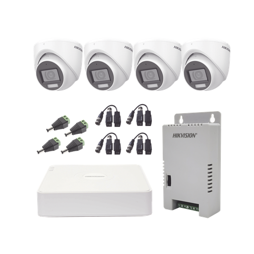 [KH1080P4ESFH] KIT TurboHD 1080p / DVR 4 Canales con audio por coaxitron / 4 Cámaras con Micrófono y  106° Visión/  luz blanca + IR visión nocturna  / Transceptores / Conectores / Fuente de Poder Profesional