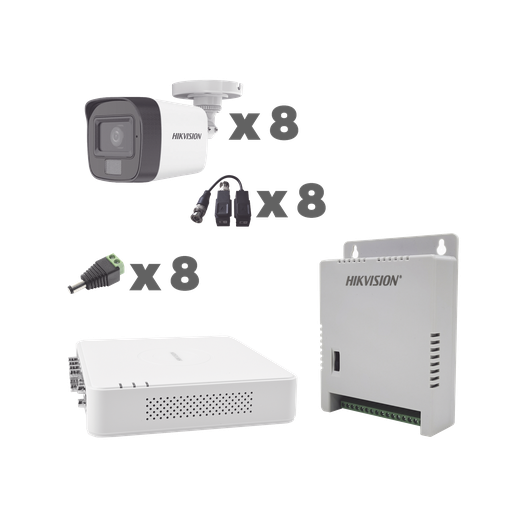 [KH1080P8BFH] KIT TurboHD 1080p / DVR 8 Canales con audio por coaxitron / 8 Cámaras con Micrófono Integrado 101° Visión/  luz blanca + IR visión nocturna  / Transceptores / Conectores / Fuente de Poder Profesional