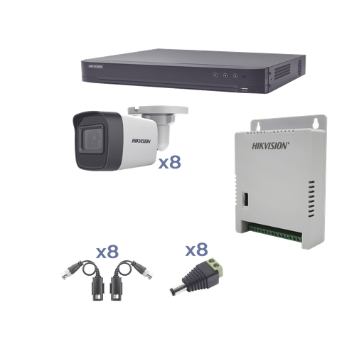 [KH1080P8BW] KIT TurboHD 1080p / DVR 8 Canales / 8 Cámaras Bala (exterior 2.8 mm) / Transceptores / Conectores / Fuente de Poder Profesional hasta 15 Vcc para Larga Distancia