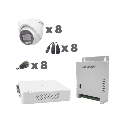 [KH1080P8EWFH] KIT TurboHD 1080p / DVR 8 Canales con audio por coaxitron / 8 Cámaras con Micrófono Integrado 101° Visión/  luz blanca + IR visión nocturna  / Transceptores / Conectores / Fuente de Poder Profesional