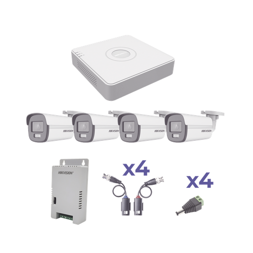 [KH1080PL4BC] KIT COLORVU TURBOHD 1080p Lite / DVR 4 Canales / 4 Cámaras Bala (exterior 2.8 mm) / Transceptores / Conectores / Fuente de Poder Profesional