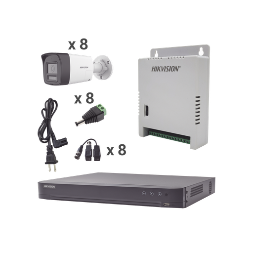 [KH4K8BTWA] Kit Audio Bidireccional TurboHD 4K-3K / DVR 8 Canales 4K / 8 Cámaras Bala (Exterior) con Bocina y Microfóno Integrado 3K / 1 Fuentes de Poder / Accesorios