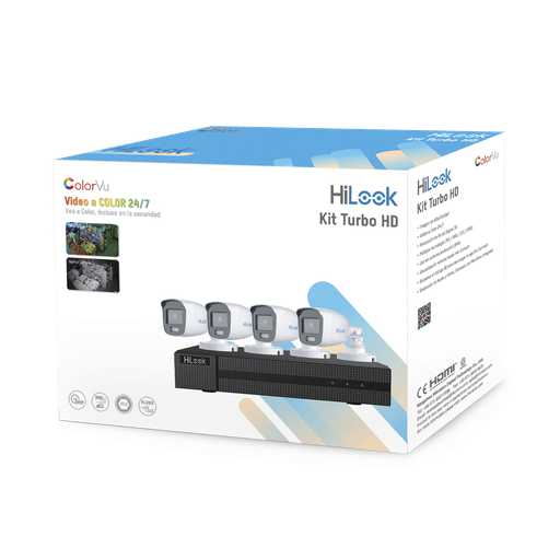 [HL-1080-CV/A] Kit TurboHD 1080p / DVR 4 Canales / 4 Cámaras Bala ColorVu con Micrófono Integrado / Fuente de Poder / Accesorios de Instalación
