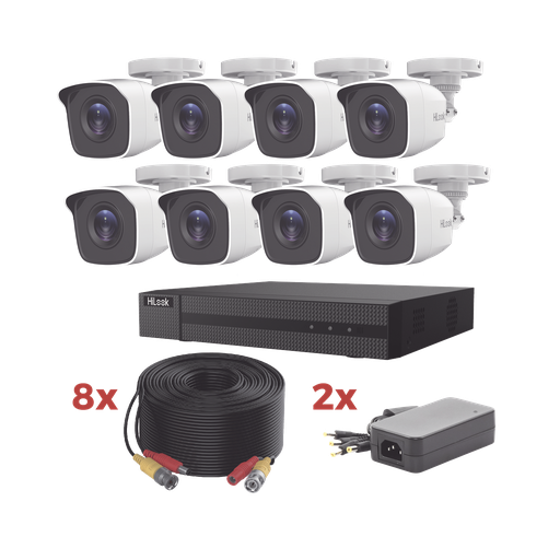 [HL1080P8B] Kit TurboHD / DVR 8 Canales 1080p Lite / 8 Cámaras bala 1080p metalicas / 8 cables de 20 metros / 2 fuentes de 4 canales