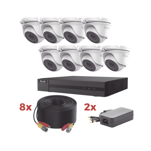 [HL1080P8E] Kit TurboHD / DVR 8 Canales 1080p Lite / 8 Cámaras turret 1080p metalicas / 8 cables de 20 metros / 2 fuentes de 4 canales