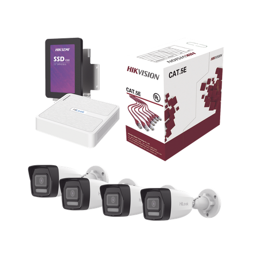 [KHL4B/1TB] Kit IP 4 Megapixel / NVR de 4 Canales / 4 Cámaras IP / Bobina de Cable de 100 mts / Disco Duro 1 TB