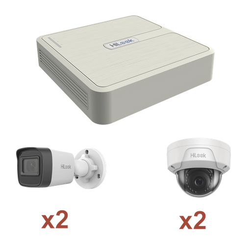 [KIP2MP/2B2D] Kit IP 1080p (2 Megapixel) / NVR de 4 Canales con 4 Puertos PoE / 2 Cámaras IP Bala para Exterior / 2 Cámaras IP Domo para Exterior