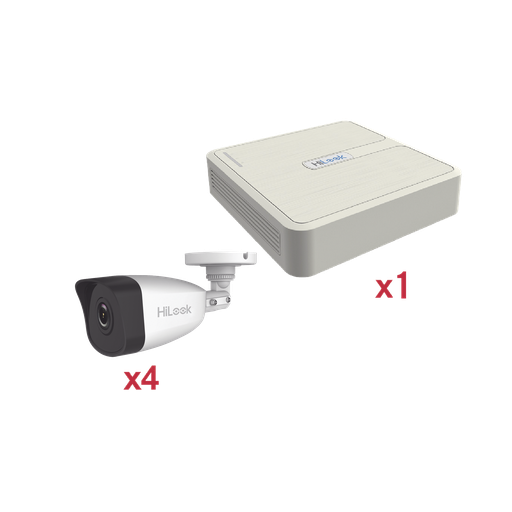 [KIP2MP/4B] Kit IP 1080p (2 Megapixel) / NVR de 4 Canales con 4 Puertos PoE / 4 Cámaras IP Bala para Exteior
