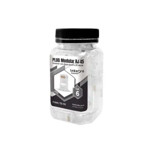 [TC6-100] Bote con 100 Piezas de Plug Modular RJ45 Cat6 sin blindaje, chapado de oro a 30 micras para durabilidad extrema